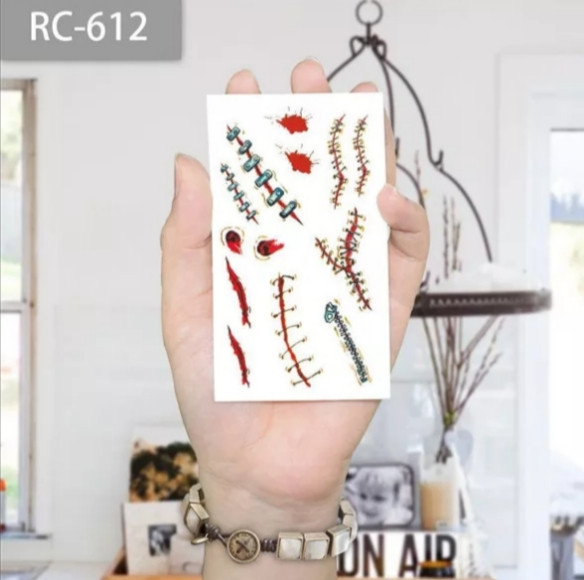 Тимчасове тату для Хелловіну Шви одноразове 10 на 6 см різнобарвний Київ - фото 1