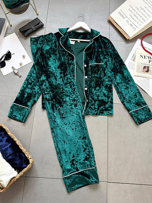 Жіноча домашня повсякденна велюрова піжама Смарагдова Одеса - фото 2