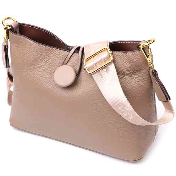 Сумка женская с оригинальной застежкой пуговкой из натуральной кожи Vintage 22320 Бежевая Киев