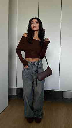 Женская базовая кофта с открытыми плечами турецкий рубчик. Шоколадный, 46/48 Одесса