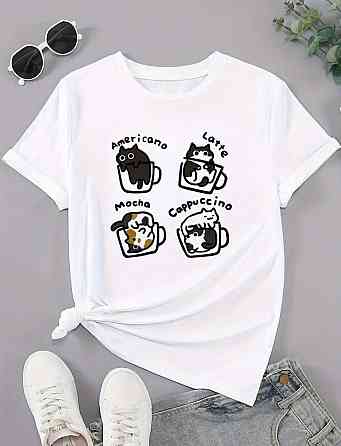 Женская милая оверсайз футболка с котиками из кулира Белый Одесса