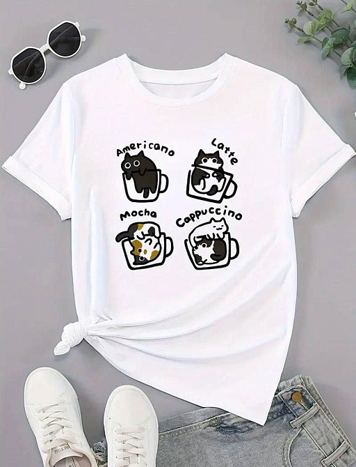 Женская милая оверсайз футболка с котиками из кулира Белый Одесса - изображение 3