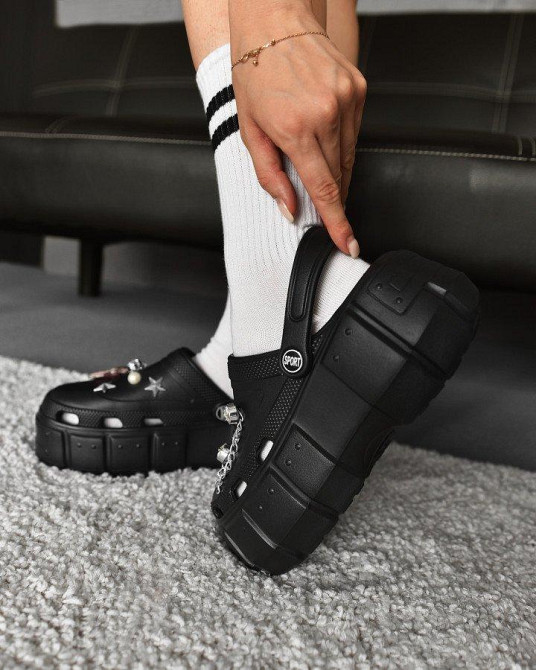 Крокси чорні жіночі з прикрасою на високій підошві для жінок дівчат платформа 38/39 р Одеса - фото 6