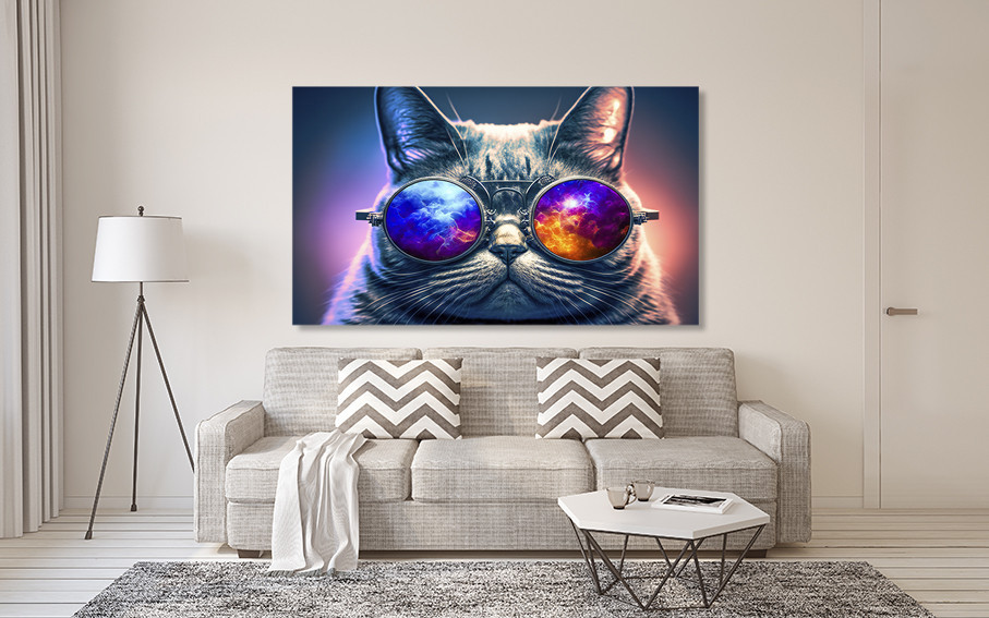 Картина холст у вітальню / спальню   Кіт в окулярах     MLP_79 ( 60х30см ) 70x140 см Київ - фото 2