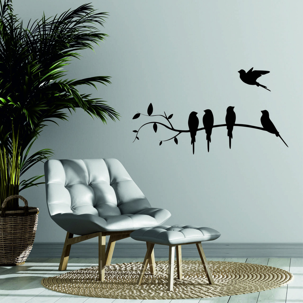Декоративное настенное Панно «Птички на ветке», Декор на стену 90*29 см, Черный Киев - изображение 2