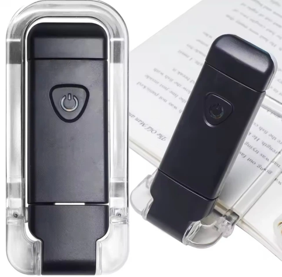 Акумуляторна LED лампа прищепка для читання USB, портативний ліхтарик для книги, 3 режими, чорна Київ