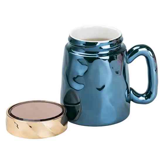 TS Kitchen Чашка з кришкою 450 мл порцелянова в дзеркальній глазурі Зелена HP7195GR Киев