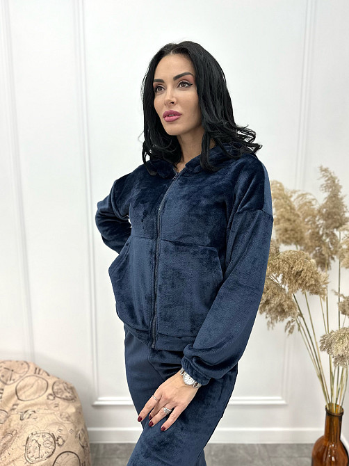 Махровый женский костюм-пижама Palmira батал 54-56, Темно-синий Киев - изображение 1