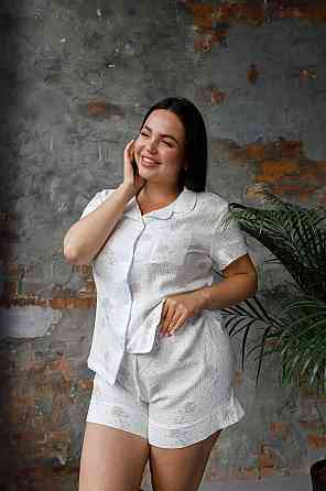 Жіноча піжама з шортами муслінова Молочний кролики XL Харків