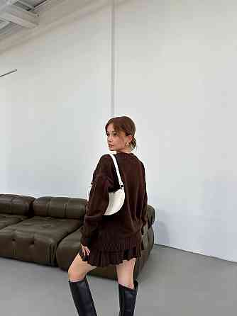 Женский вязаный костюм свитер оверсайз и стильная юбочка 70% Акрил 30% котон Шоколад Одесса