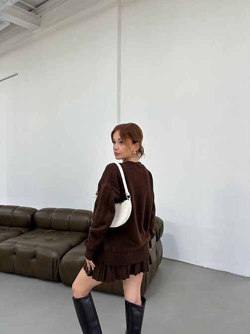 Женский вязаный костюм свитер оверсайз и стильная юбочка 70% Акрил 30% котон Шоколад Одесса - изображение 4
