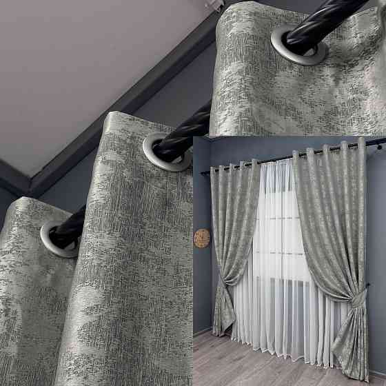 Комплект штор на люверсах VR-Textil Жакард Sultan XO № 1125ш сірий 150х250 см 2 шт (37-0157) Київ