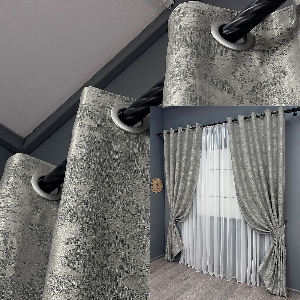 Комплект штор на люверсах VR-Textil Жакард Sultan XO № 1125ш сірий 150х250 см 2 шт (37-0157) Київ - фото 1