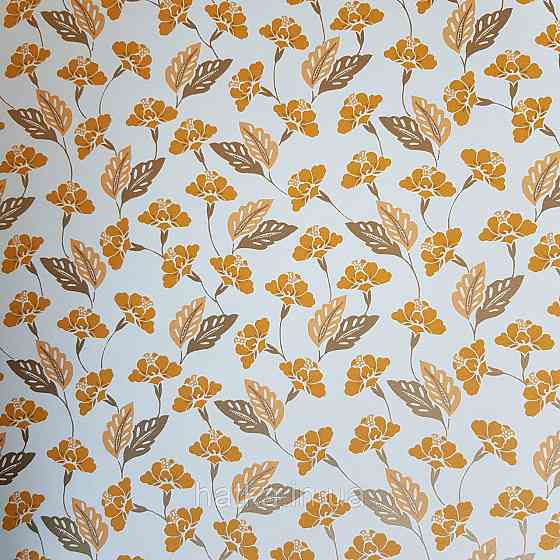 Шпалери вінілові на флізелін Caselio Mystery 0.53х10 м маленькі яскраві квіти листя помаранчеві на білому Київ