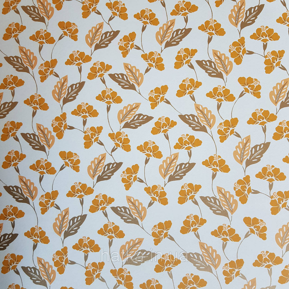 Обои виниловые на флизелине Caselio Mystery 0.53х10 м маленькие яркие цветы листья оранжевые на белом Киев - изображение 4