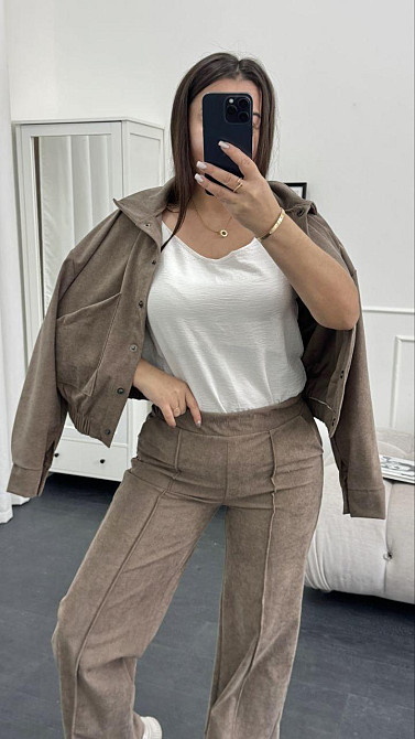 Женский стильный повседневный костюм двойка бомбер+брюки Бежевый, 50/52 Одесса - изображение 5