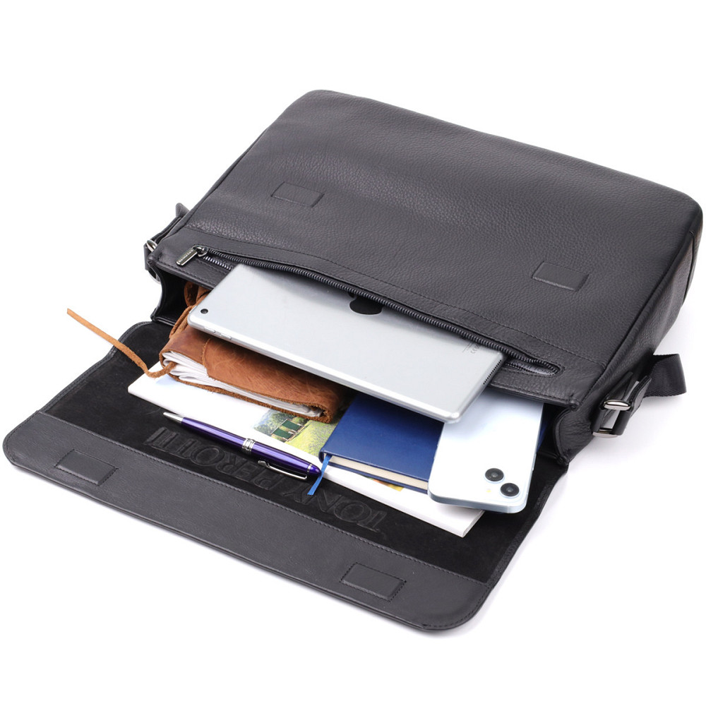 Мужская сумка-портфель для ноутбука из зернистой натуральной кожи Tony Perotti 20864_1 (6036-38 nero) Черный Киев - изображение 8