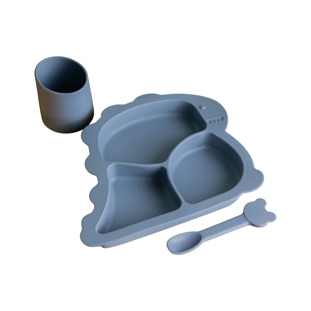Дитячий набір силіконового посуду чашка/тарілка з трьома секціями/ложка Синій HP34545BL Коломыя - изображение 6