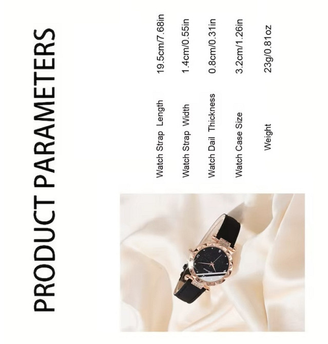 Подарочный набор для женщин наручные часы браслет кольцо ожерелье и серьги без подарочной коробки черный Киев - изображение 5