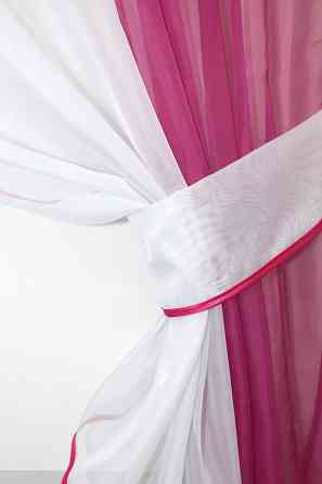 Кухонні штори VR-Textil № 090к з ламбрекеном і підв'язками малиновий з білим 280х170 см (50-598) Київ