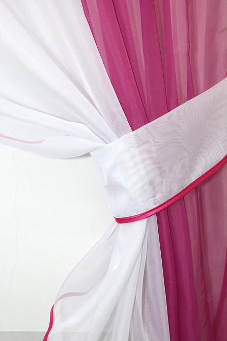 Кухонні штори VR-Textil № 090к з ламбрекеном і підв'язками малиновий з білим 280х170 см (50-598) Київ - фото 3