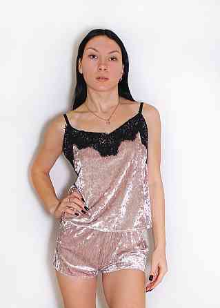 Комплект пижама с халатиком из мраморного велюра Бежевый L Харьков