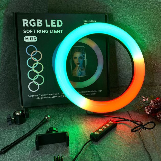 Светильник для селфи с эффектом заката RGB LED RING MJ26, Кольцевая лампа для блогеров GB-61 Львов - изображение 8