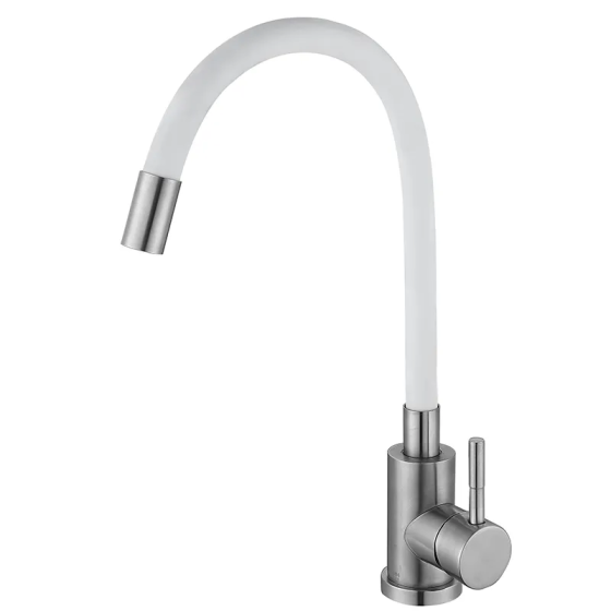 Кухонный смеситель Zerix LUX-011 с белым силиконовым изливом и нержавеющей сталью (ZX4877) Харьков