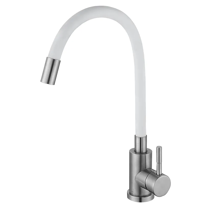 Кухонный смеситель Zerix LUX-011 с белым силиконовым изливом и нержавеющей сталью (ZX4877) Харьков - изображение 1