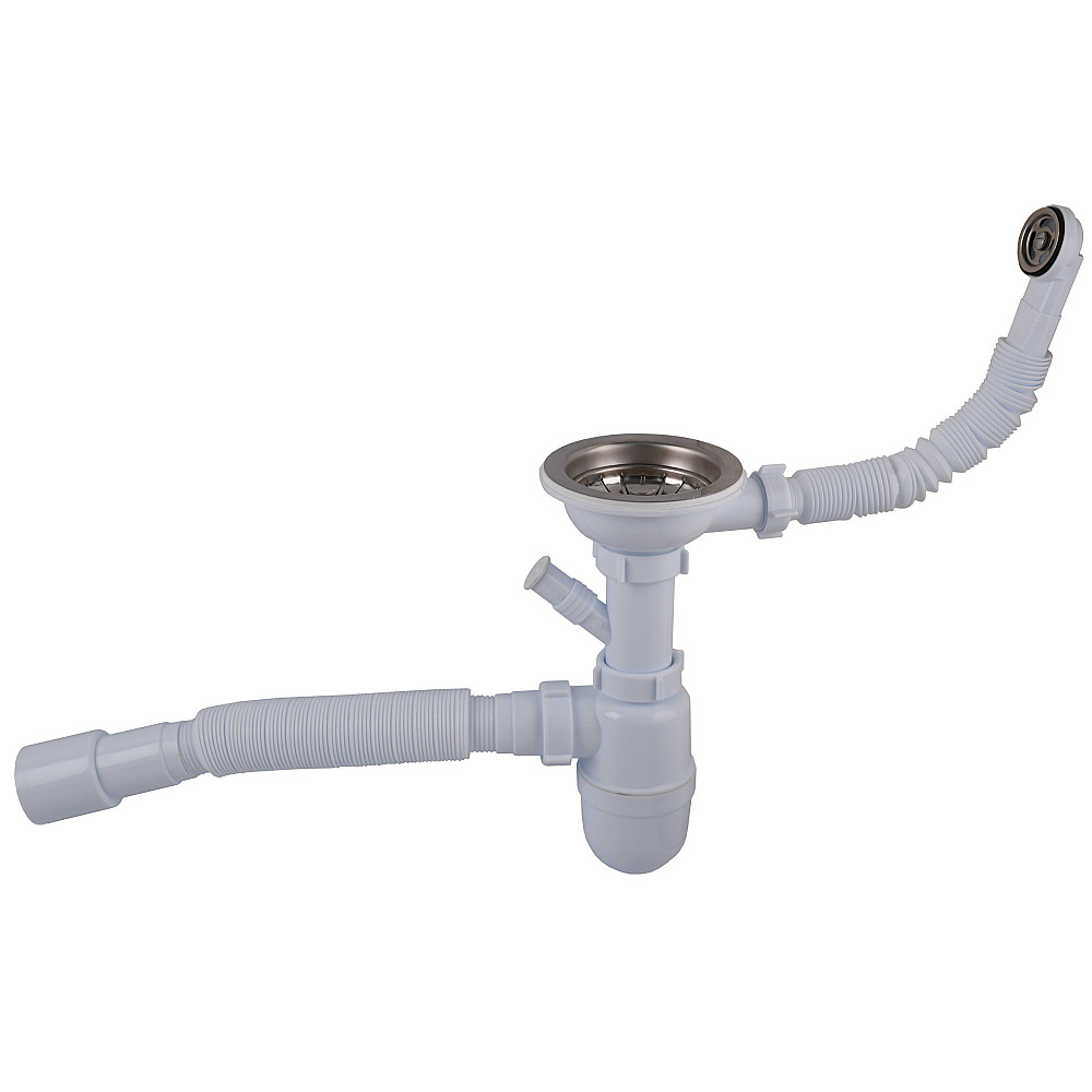 Сифон OPTIMUM 31/2″*40 для мийки з відведенням для прал маш, з круглим гнучким переливом та гнучкою трубою 40х40/50 OPTI 27243 Тернополь - изображение 1