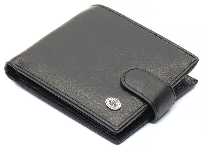 Чорне чоловіче портмоне з натуральної шкіри з фіксацією ST Leather ST103 Київ - фото 1
