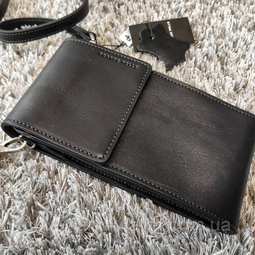 Маленькая мужская вертикальная сумка кошелек через плечо Grande Pelle Киев - изображение 2