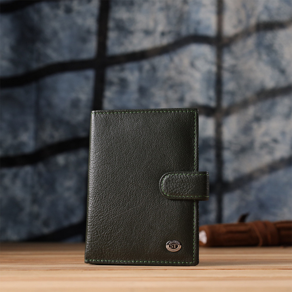 Оригінальна обкладинка на документи унісекс із натуральної шкіри ST Leather 23119 Зелений Київ - фото 3