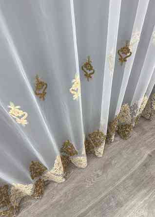 Тюль фатин с объемной вышивкой цвет белый с бежевым и шоколадным 1845т Киев