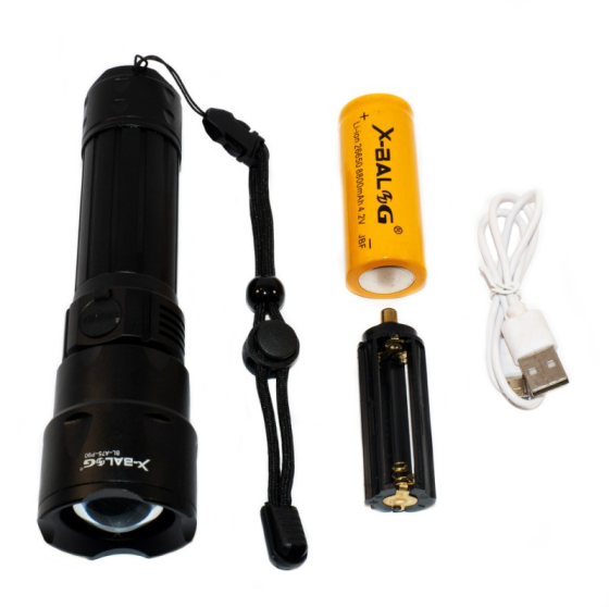 Светодиодный ручной фонарик Bailong BL-A75-P90 zoom + Type-C + 26650 (3xAAA) 5 режимов Киев