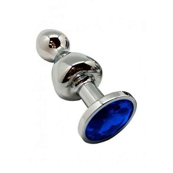 Металлическая анальна пробка Wooomy Lollypop Double Ball Metal Plug Blue L диаметр 3,5, длина 10,5см Sex Aura Киев