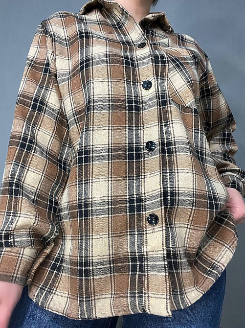 Сорочка жіноча Ariadna 2433 оверсайз подовжена картата тонка фланель в клітинку на гудзиках one size, коричневий, one size Київ - фото 18