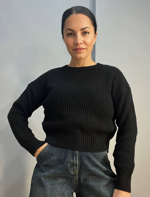 Свитер женский MIX RAY 6716 простой короткий базовый однотонный, черный, one size Киев - изображение 1