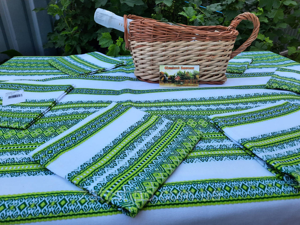 Скатертина вишита зелена з серветками Київ - фото 1