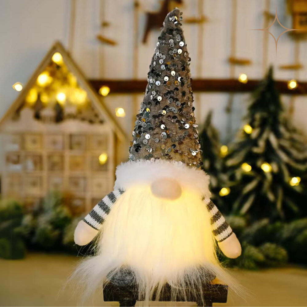 Новогодний гном с подсветкой новогодняя фигурка гном под елку 30см светильник на батарейках гном серый Киев - изображение 1