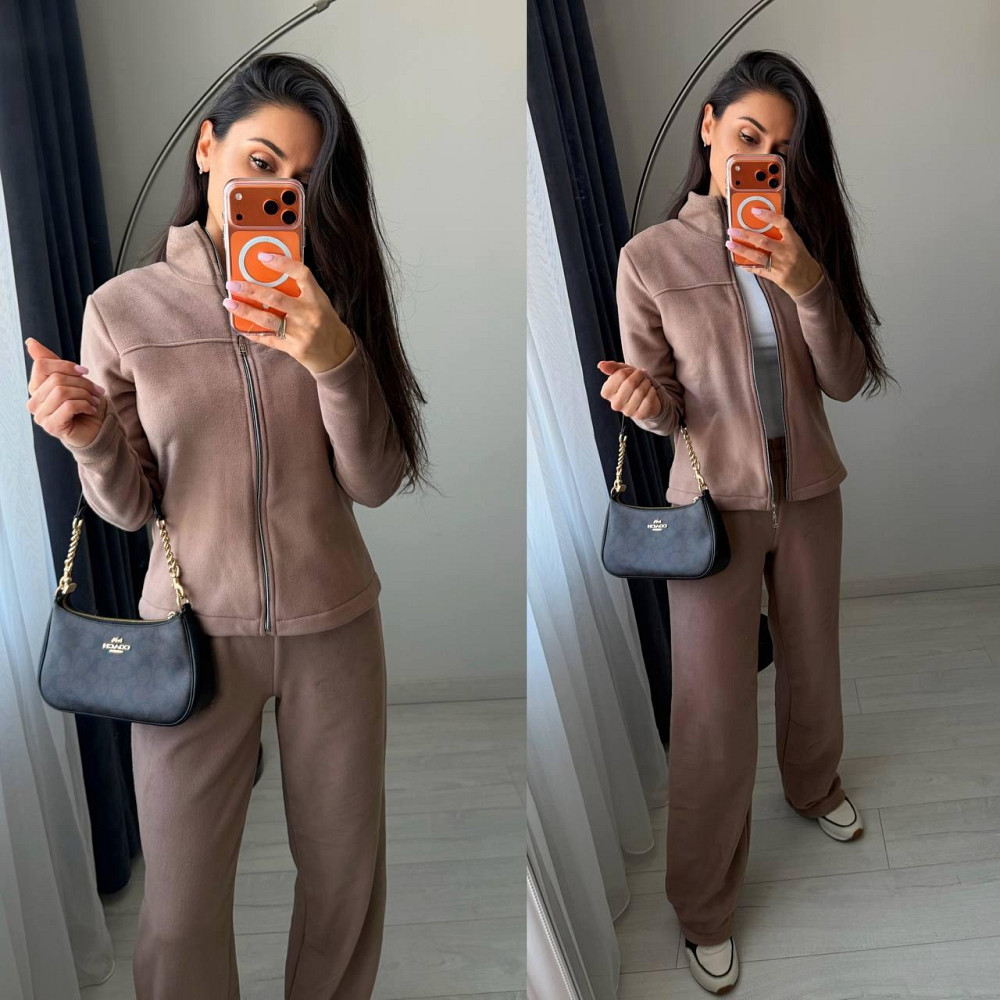 Жіночий повсякденний теплий костюм: кофта на блискавці та штани турецький двосторонній фліс Моко, 46/48 Одеса - фото 3