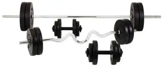 Штанга набірна + W-подібний гриф + Гантелі 128 кг Гантелі, гирі, штанги та диски ударостійкий пластик Київ