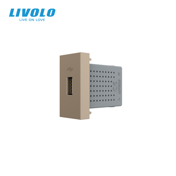 USB розетка LIVOLO 5V 2.1A, золота, 10Вт, з блоком живлення, модуль 0.5 поста (VL-FCUA-1AP) Коломыя