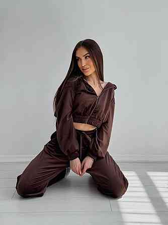 Жіночий стильний костюм-двійка: кофта та штани з плюш велюру Шоколад, 44/46 Одеса