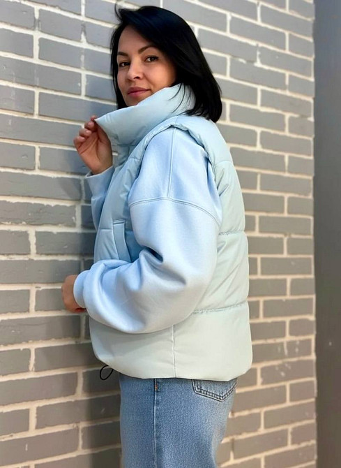 Жилет женский HAIZIYUAN 9021 воротник стойка средняя длина голубой, голубой, M Киев - изображение 14