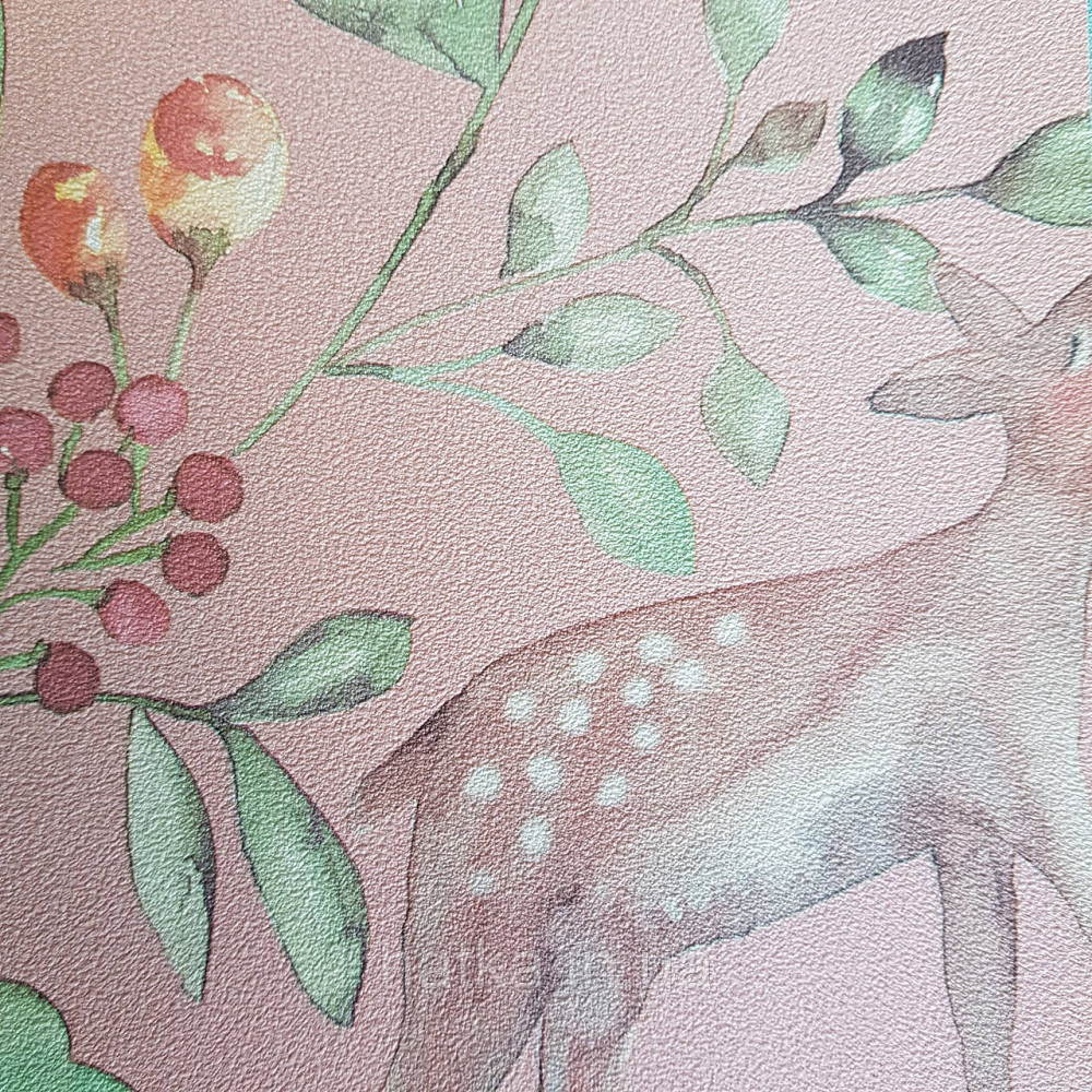 Флізелінові шпалери дитячі BN Doodleedo 0,53 х 10 м тварини олені квіти листя на рожевому Київ - фото 2