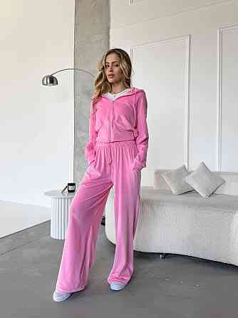Женский повседневный костюм двойка: кофта и штаны велюр Розовый, 46/48 Одесса