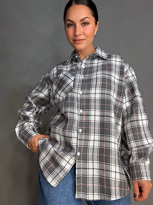 Рубашка женская Baoyu 225-1 в клетку оверсайз фланель, серый, one size Киев - изображение 6