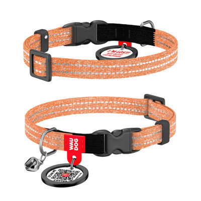 Ошейник для животных WAUDOG Re-cotton с QR паспортом, пластиковый фастекс XS оранжевый (16424) Винница - изображение 1