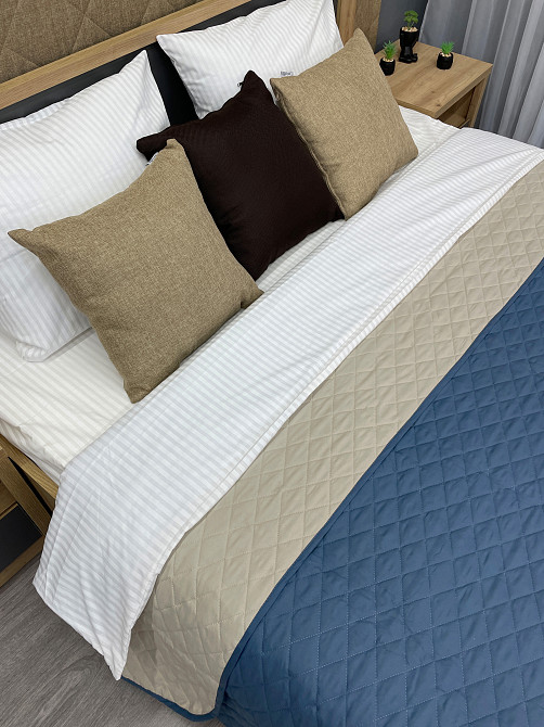 Покрывало двустороннее Decorator Microfiber ромб 210х215 см синий с бежевым (85-021) Киев - изображение 3